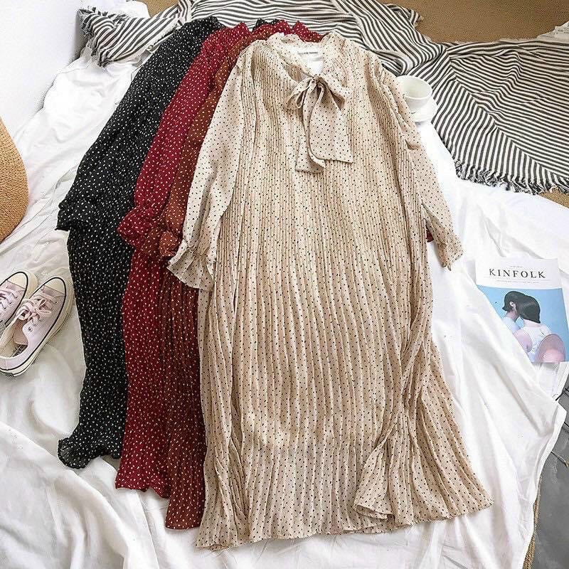 Váy bầu voan dập ly dáng dài rộng