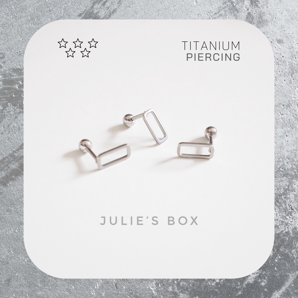 [1 Chiếc] Khuyên Tai Titan Unisex Hình Chữ Nhật Rỗng Bi Tròn Không Gỉ Sét Không Ngứa Bông Tai Julies Box 66