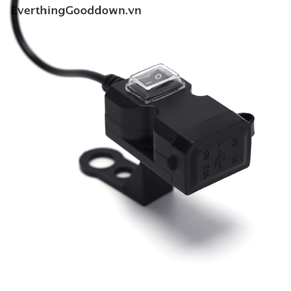 Everthinggood Ổ Cắm Sạc USB Kép 12V Chống Nước Có Công Tắc Và Giá Đỡ Gắn Tay Lái Cho Xe Máy