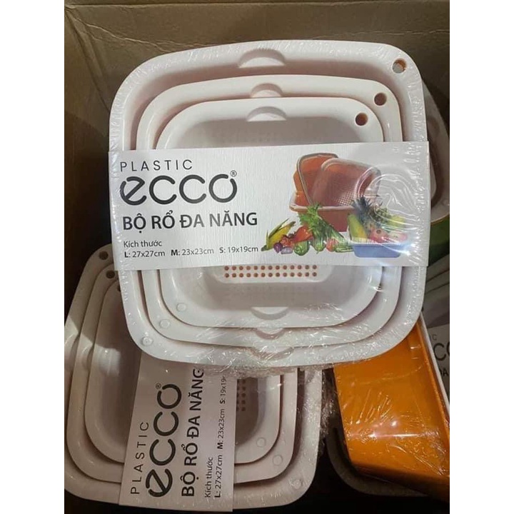 Bộ Rổ Nhựa Kèm Thau ECCO 6 Món 6 Kích Thước Khác Nhau Cao Cấp (3 Rổ 3 Thau)