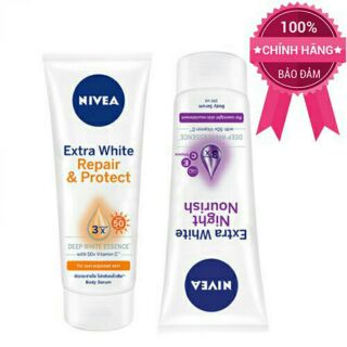 Combo hai tuýp Serum dưỡng thể Nivea trắng da ngày và đêm