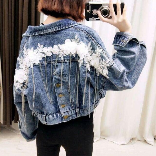 Áo khoác bò phối hoa ren hàng quảng châu cực chất