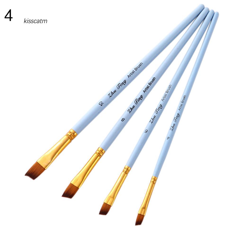 Bộ 4 Chổi Sơn và Màu Nước Chuyên Nghiệp, Đầu Chỉ Nylon có Tay Cầm Gỗ - B54