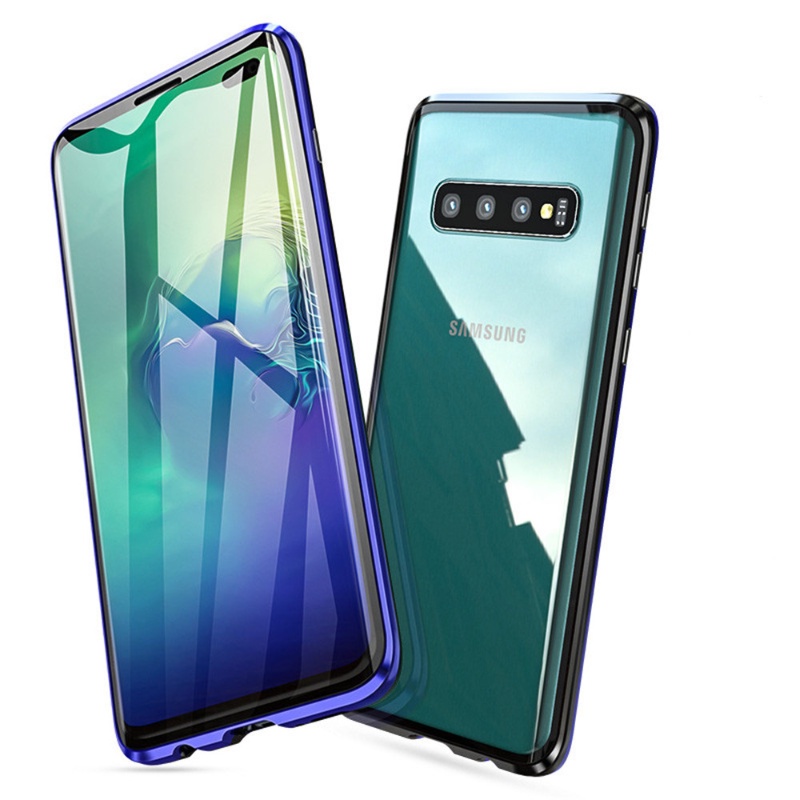 Ốp điện thoại kính cường lực hai mặt hút từ tính viền kim loại thời trang cho Samsung S21 Note 8 9 10 20 Plus Ultra