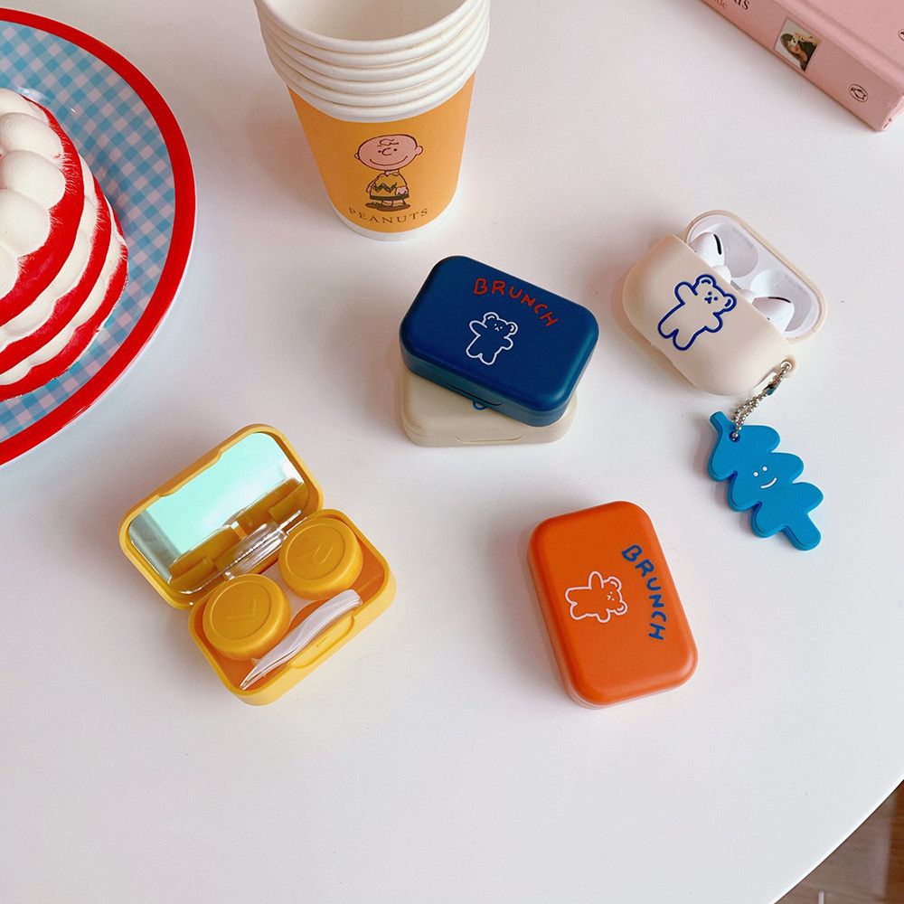 Hộp đựng kính áp tròng mini màu sắc ngọt ngào có gương tiện dụng