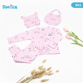 Bộ quần áo sơ sinh đồ bộ bé trai bé gái cotton dài tay nhiều màu, cúc thẳng, Set 4 món cho trẻ sơ sinh 0-3M