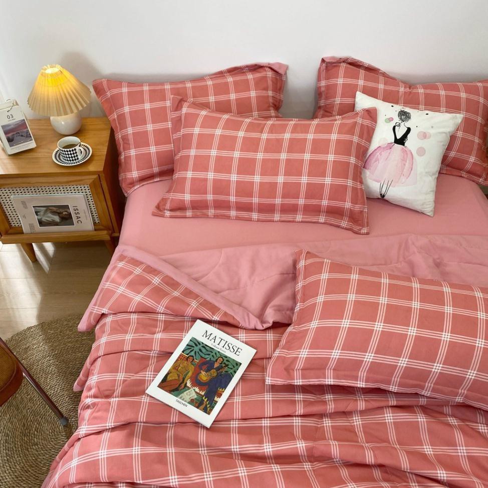 Bộ chăn ga gối đũi kẻ chăn trần hàng nhập khẩu(miễn phí bo chun theo size đệm)