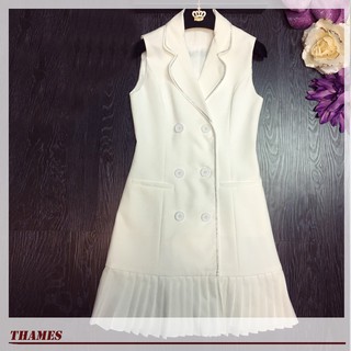 Đầm cổ vest sát nách Đầm chữ A chân xếp ly Đầm công sở đẹp 2018