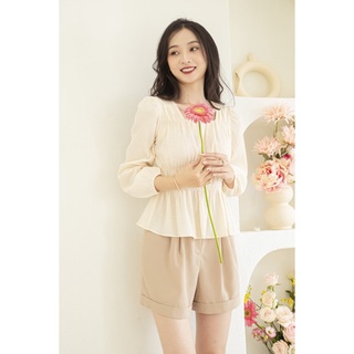 Áo kiểu nữ nhún eo esitto tay phồng phong cách tiểu thư - [ESBLA302]