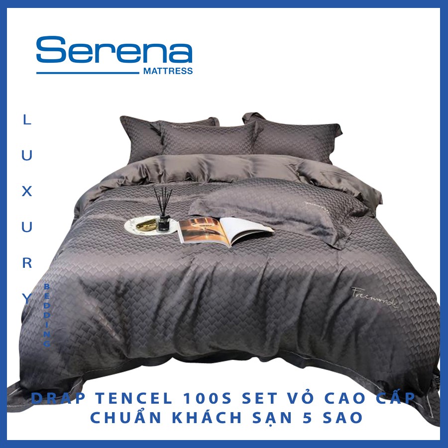 Bộ Chăn Ga Drap Ra Gối Nệm Đệm Lụa Tencel 100s SERENA Drap Ga Trải Giường Tencel 100s Cao Cấp - Hệ Thống Nệm