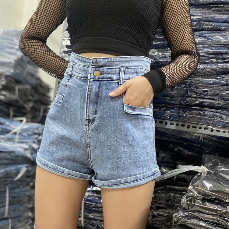 Quần Short Giãn Trơn 6 Màu Lưng Cao Co Giãn Mạnh Bigsize- Quần Đùi Jeans Lưng Phối Thun Vải Dày VNXK