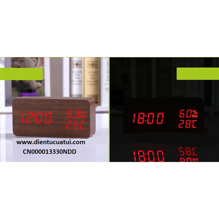 Đồng hồ Led gỗ để bàn Nhiệt độ - Độ ẩm - Kèm củ sạc