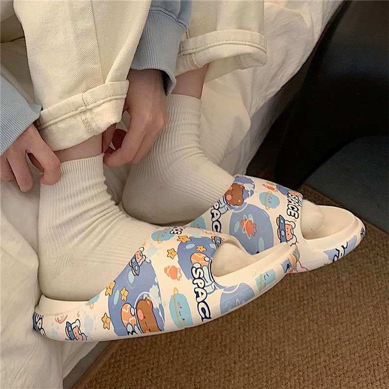 Dép Xỏ Ngón eva Đế Dày Chống Trượt Họa Tiết Hoạt Hình Dễ Thương Cho Cặp Đôi