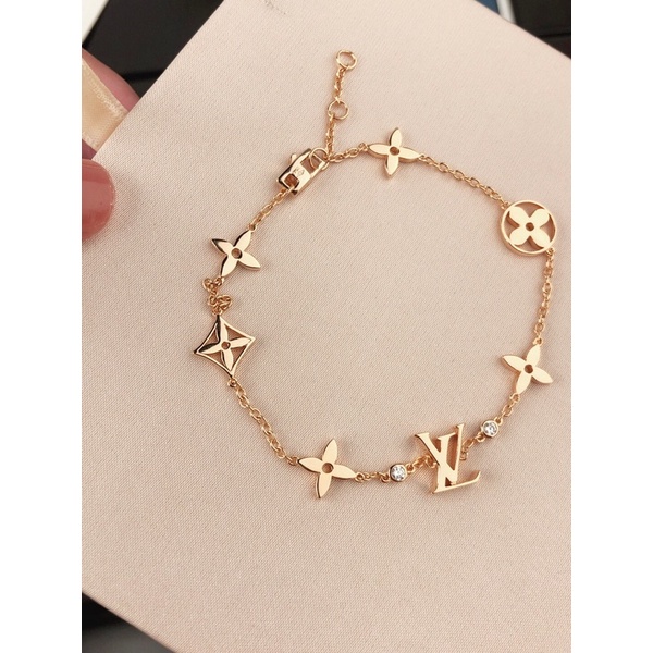 Lắc tay nữ siêu xinh mạ vàng hồng logo Louis Vuitton LV trang sức cao cấp