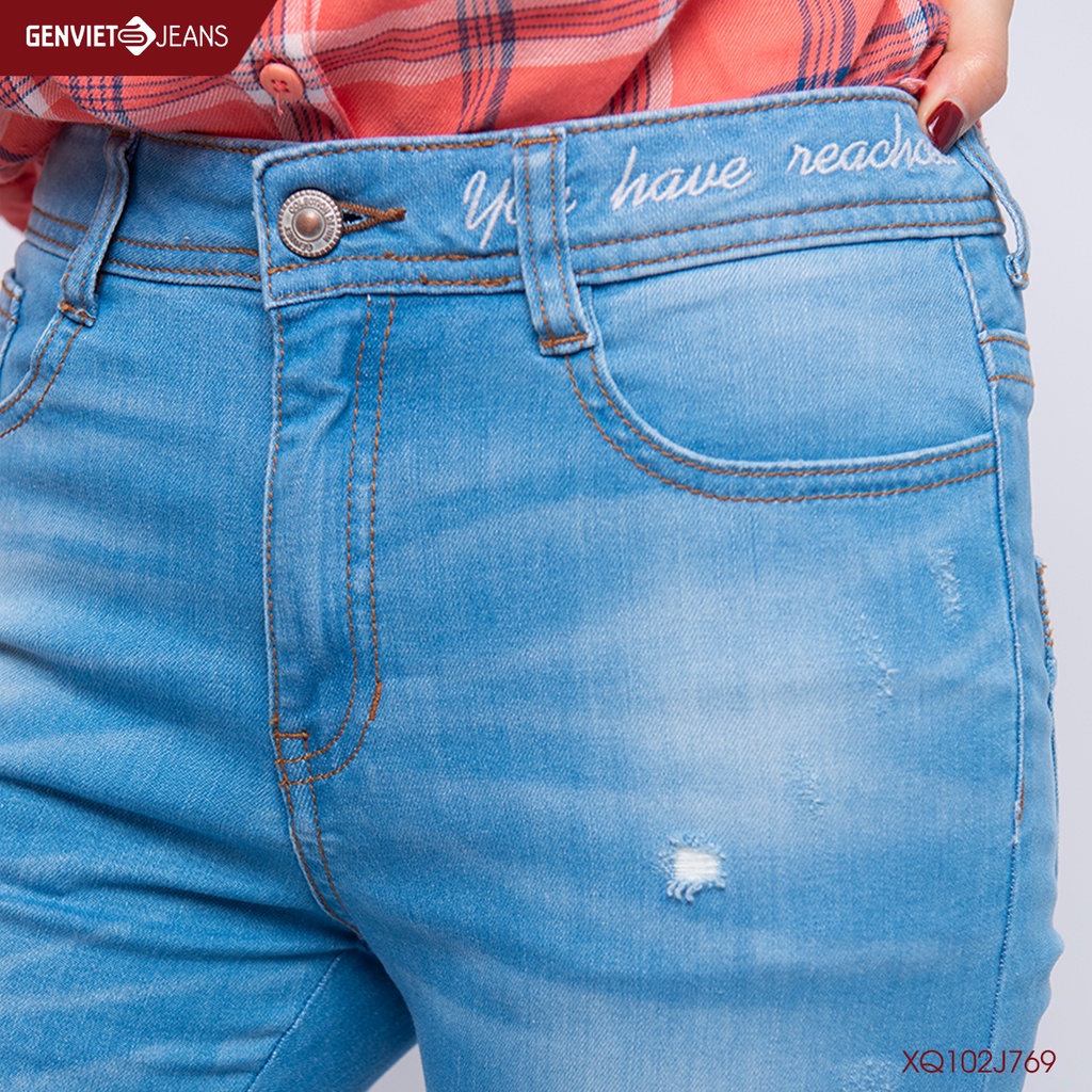 Quần Jeans Nữ Dáng Ôm Skinny Rách Genviet Chất Bò Mềm Mại Cao CấpXQ102J769