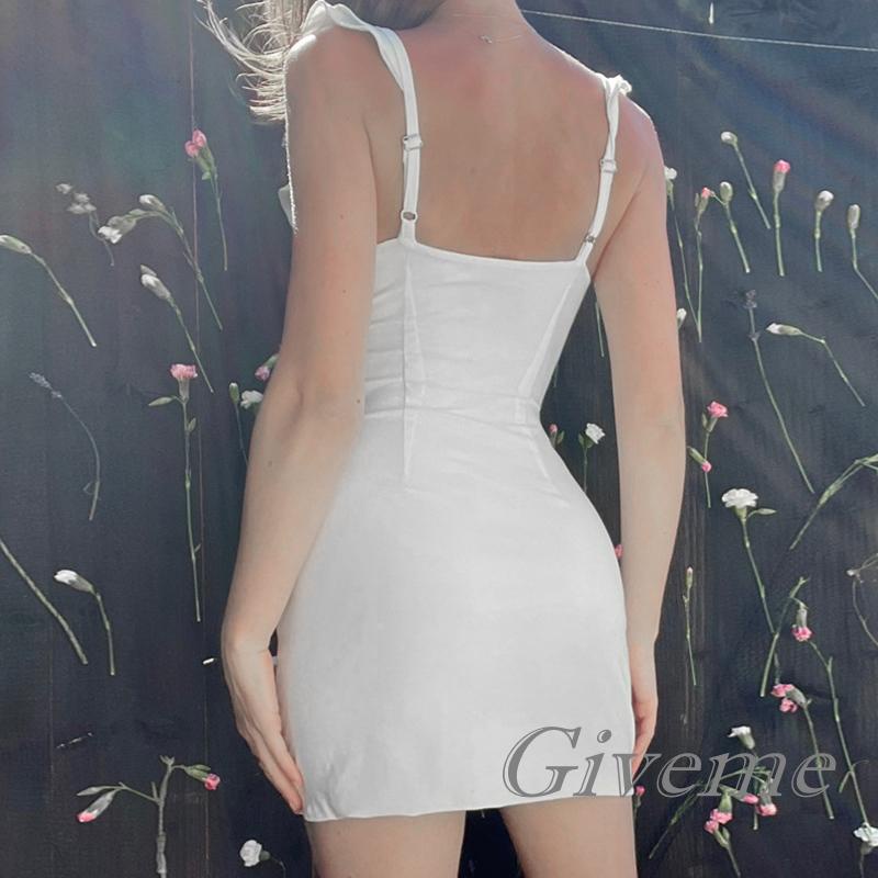 Đầm Mini Không Tay Cổ Chữ V Xẻ Sâu Màu Trơn Thời Trang Mùa Hè Cho Nữ