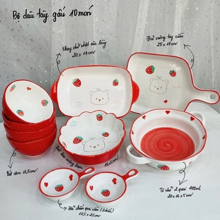 Bộ bát đĩa Set bát đĩa DÂU TÂY Chén sứ ăn cơm decor phong cách Bắc Âu