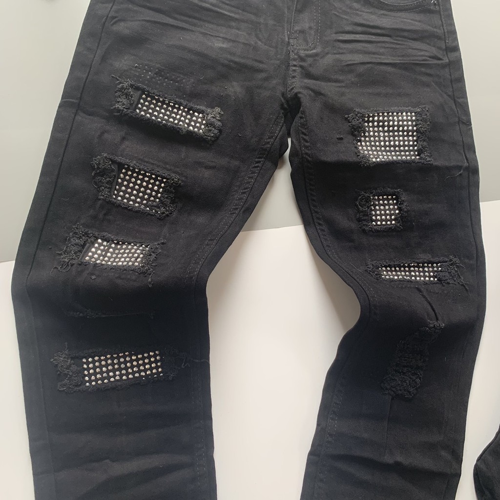 Quần Bò Đen Nam DSQ2 Đính Đá Rách Rẻ Đẹp QJ129P