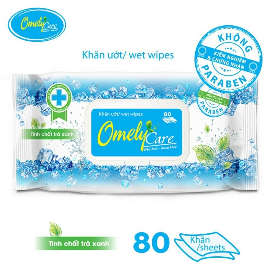 combo 10 gói - Khăn ướt Omely Care tinh chất trà xanh gói 80 miếng - hàng chất lượng cao