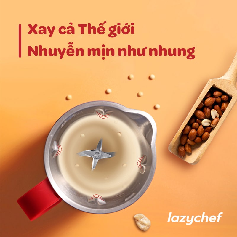 Máy Xay Nấu Đa Năng LazyChef - Lô mới 6 LƯỠI DAO - Máy Làm Sữa Hạt LazyChef Dung Tích 800ml