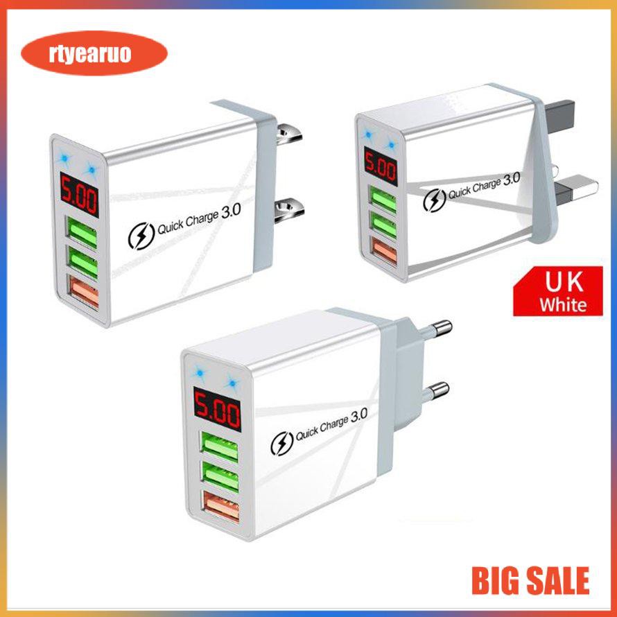 3 USB Digital Mobile Phone Charger Digital Display Fast Charging Wall Phone