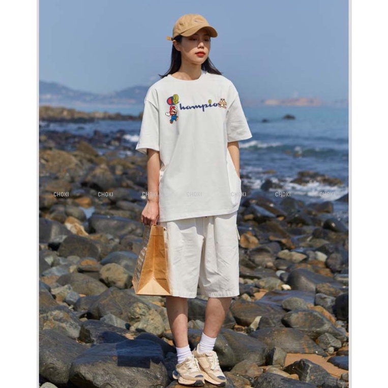 Áo Thun Nữ Form Rộng Tay Lỡ Unisex Local Brand Cotton Hoạt Hình Champion Mario Choki Ms97515