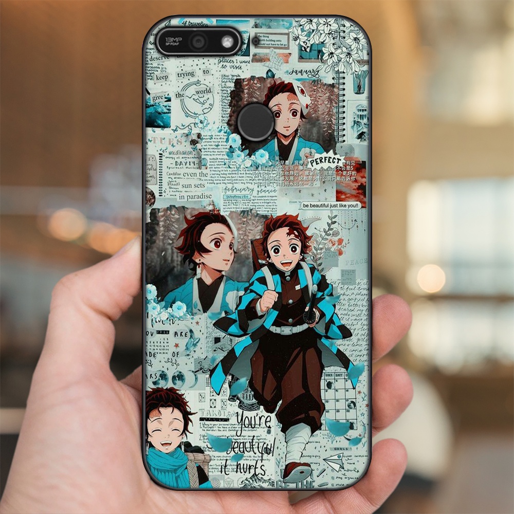 Ốp lưng Huawei Y6 Prime viền đen in hình Tanjiro Kimetsu No Yaiba
