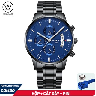 Đồng hồ nam nibosi 2309 dây thép đen chạy 6 kim fullbox hãng