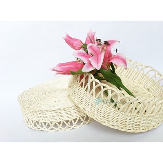 Khay tròn mây đáy nông đan bằng mây tự nhiên 100% BVMT KT D30xC6cm đựng đồ, decor, phụ kiện chụp ảnh
