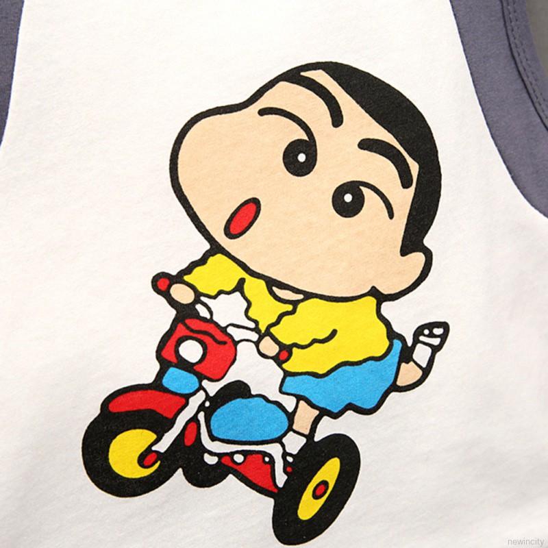 Bộ đồ gồm áo thun không tay hình cậu bé bút chì + quần short đáng yêu cho bé