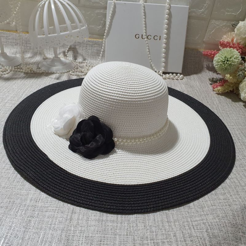 Mũ Cói thời trang đi biển Vành Rộng đai ngọc sang chảnh
