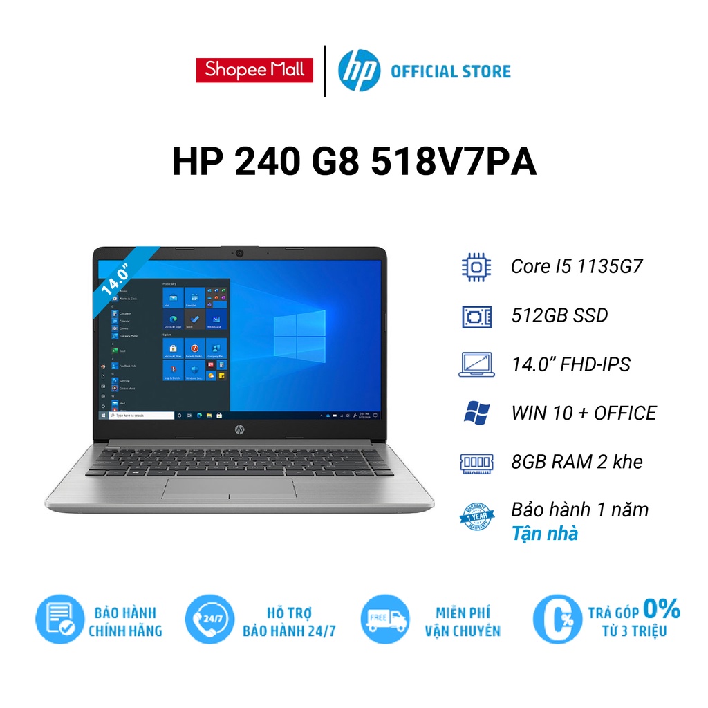 Laptop HP 240 G8 (518V7PA) i5-1135G7 | 8GB RAM | 512GB SSD | 14 FHD | Win 10 | Bạc