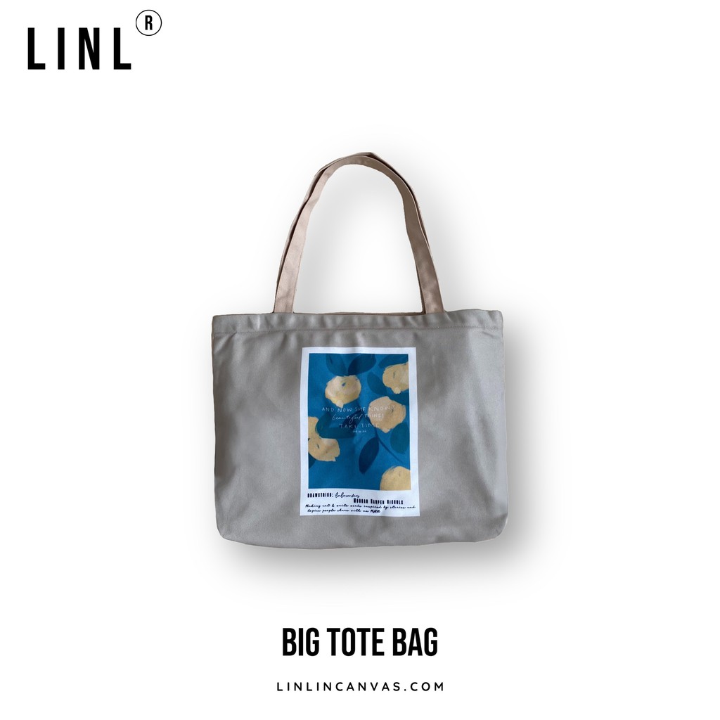 [Mã WABRWB24 giảm 30K đơn 99K] Túi tote lớn nền kem các hoạ tiết - LINLINCANVAS