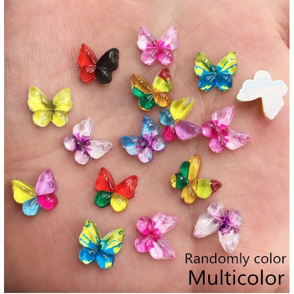 Set 30 miếng đá nhựa Resin 10mm hình bướm nhiều màu sắc dùng trang trí lưng sách kỉ niệm