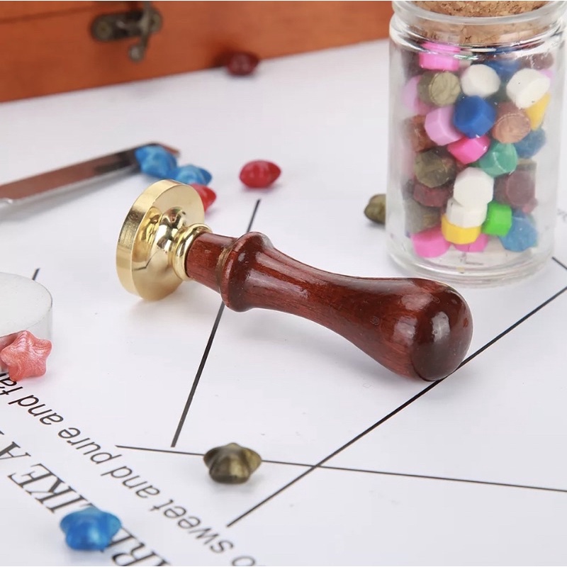 Lẻ Tay Cầm Bằng Gỗ Phong Cách Vinatge Retro Gắn Mặt Con Dấu Đóng Sáp Làm Thư Mời Thiệp Cưới Gift Kraft Sổ BulletJournal