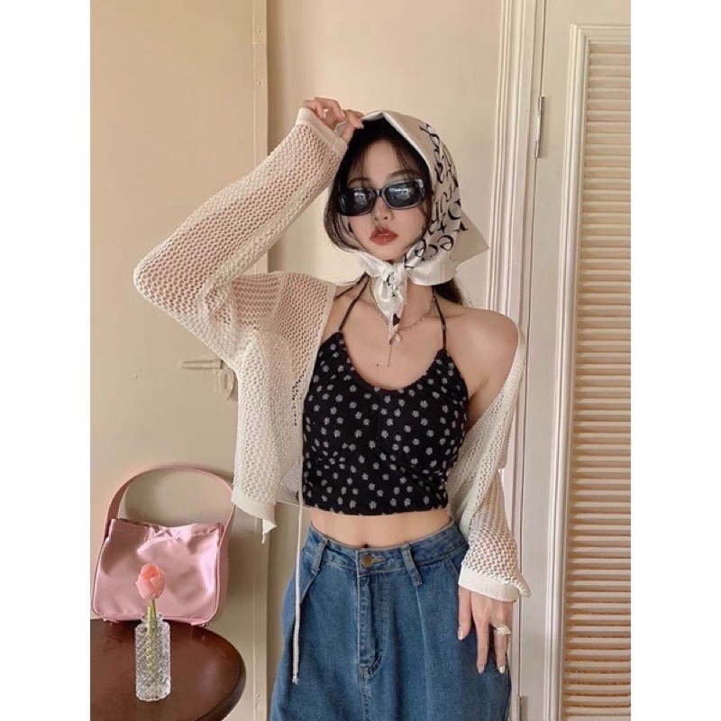 Set áo khoác lưới mix áo yếm hoa hot hit hàng QC