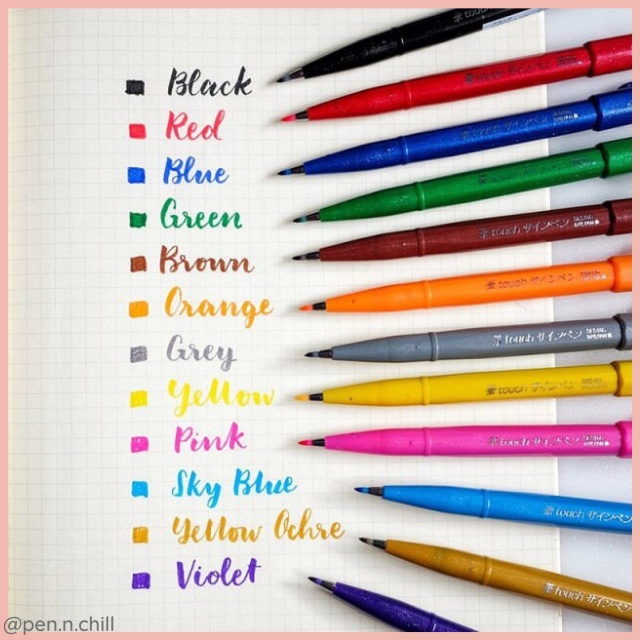 Bút Viết Thư Pháp Pentel Sign Brush 12 Màu Cơ Bản