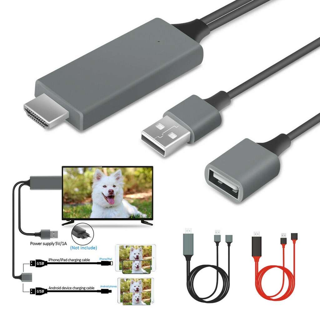 1080P HDMI Mirroring Cable Phone To TV HDTV Adapter Video Cable For Apple IPad IPhone X 8 7 6 Plus 6S Android 5.0+ Phones To HDTV Projector#SHOPEE219