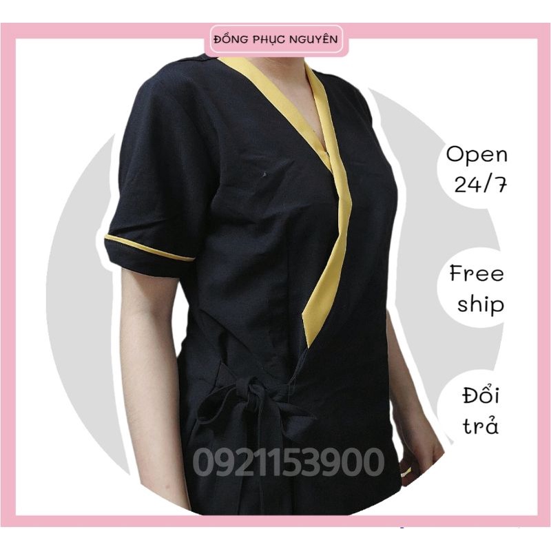 Đồng phục spa màu đen viền vàng