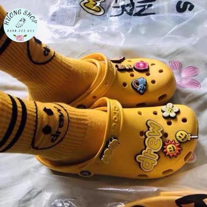 [HÀNG SẴN] Dép sục Croc.s Drew House màu vàng cao cấp, Cross Justin Bieber with drew cho nam nữ