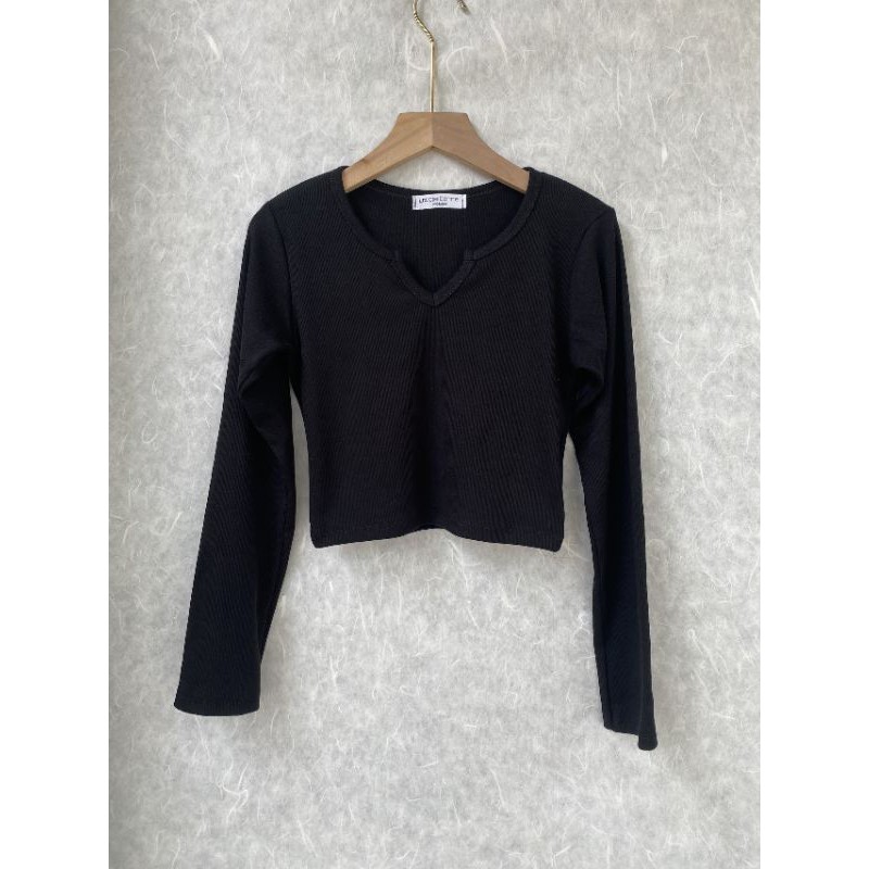 ÁO TAY DÀI CROPTOP NỮ CỔ V thun gân / Áo kiểu nữ cổ v tay dài A3-VTD