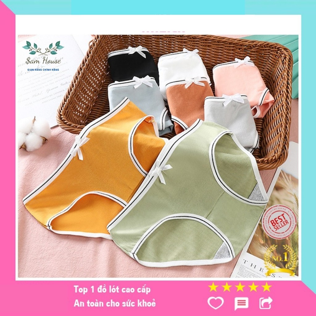 Quần lót nữ cotton, quần lót cotton kháng khuẩn cao cấp trơn viền đen trắng co giãn 4 chiều thoáng khí Sam House