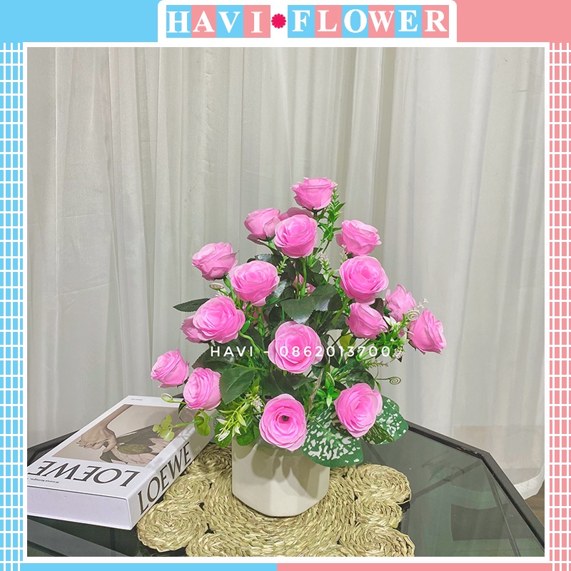 Hoa Giả- Cụm Hoa Hồng Tuyết 12 Nhánh Decor Trang Trí Nhà Cửa Siêu Xinh