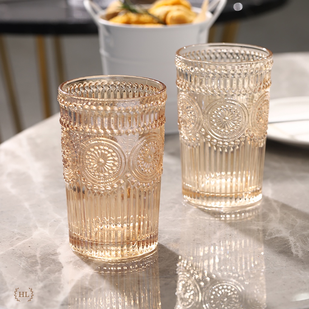 Bình cốc thủy tinh Decor chịu nhiệt Borosilicate họa tiết Hoa Mặt Trời | Bình Ly Thủy Tinh Phong cách Dubai 2023
