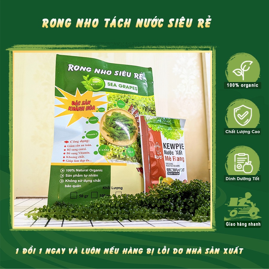 Rong nho tách nước, rong nho biển, gói 100g nở ra 300g, gói 25g nở ra 75g