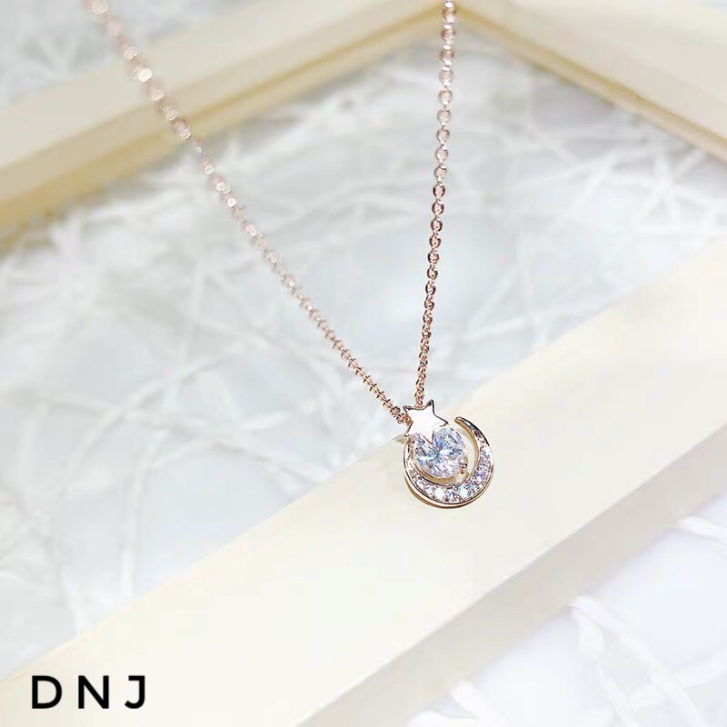 Dây chuyên nữ bạc mạ vàng mặt trăng gắn đá
