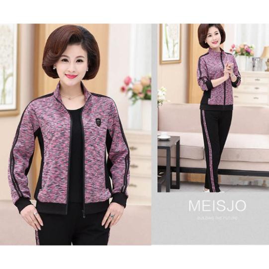 Bộ quần áo khoác thu đông cực đẹp vải ly hợp dày dặn - Bộ quần áo thể thao trung tuổi hàng Quảng Châu