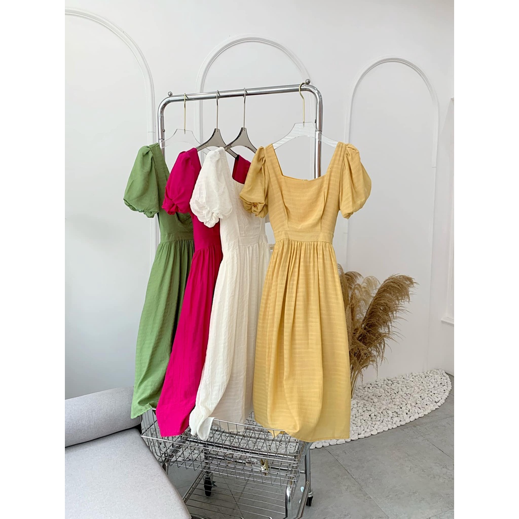 Đầm - Váy babydoll cổ vuông tay bồng dáng dài ulzzang