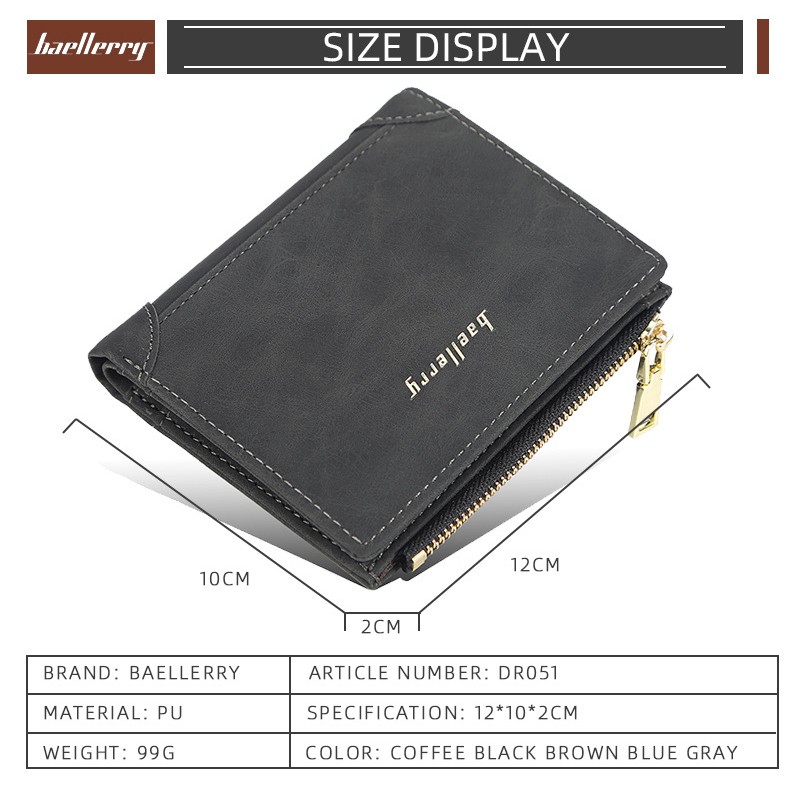 「COD」Baellerry Wallet Men's Short Korean Version Large Capacity Multi-card Zipper Coin Purse