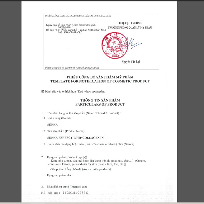 Sữa rửa mặt Senka Perfect Whip Collagen In 120g